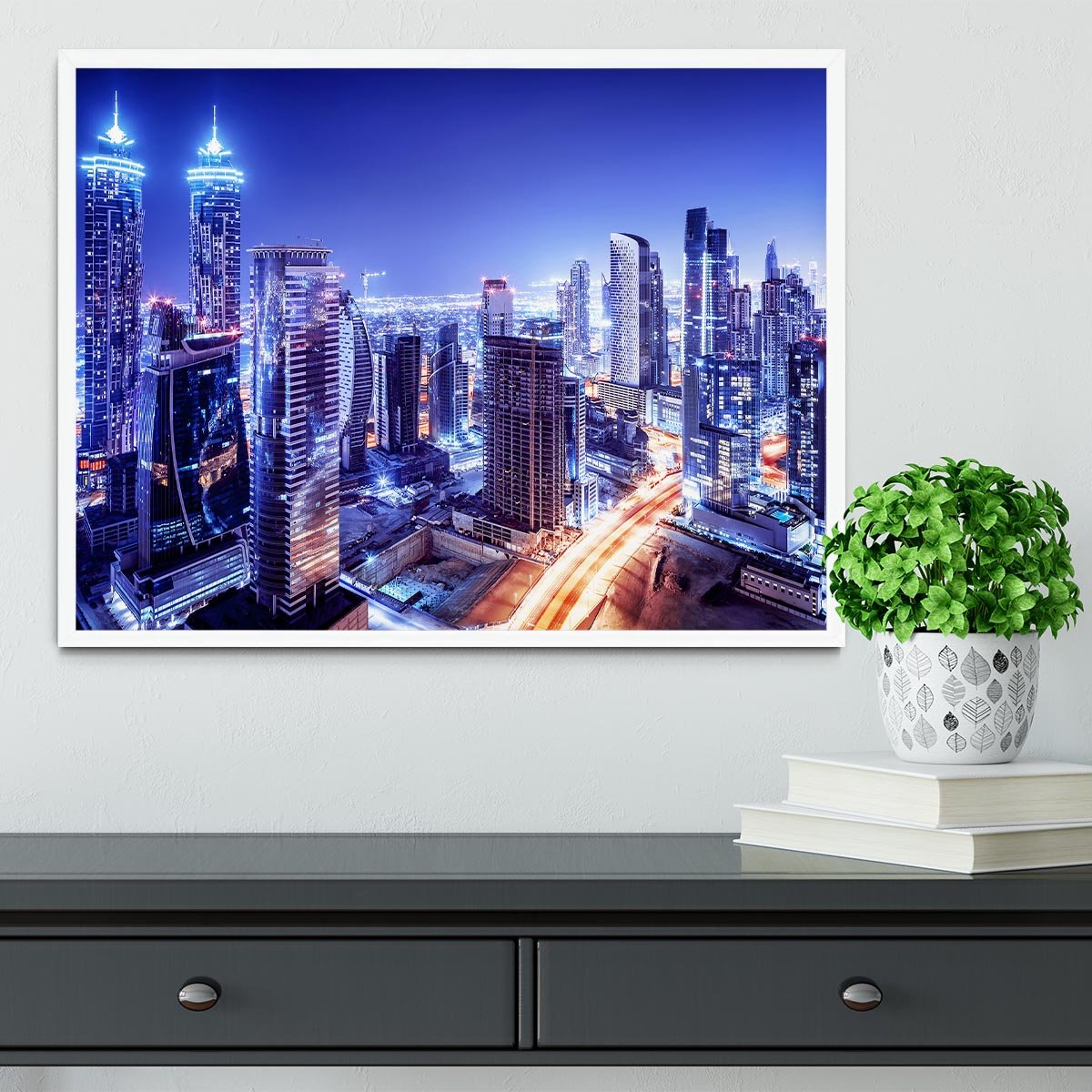 Dubai downtown night scene UAE Framed Print - Canvas Art Rocks -6