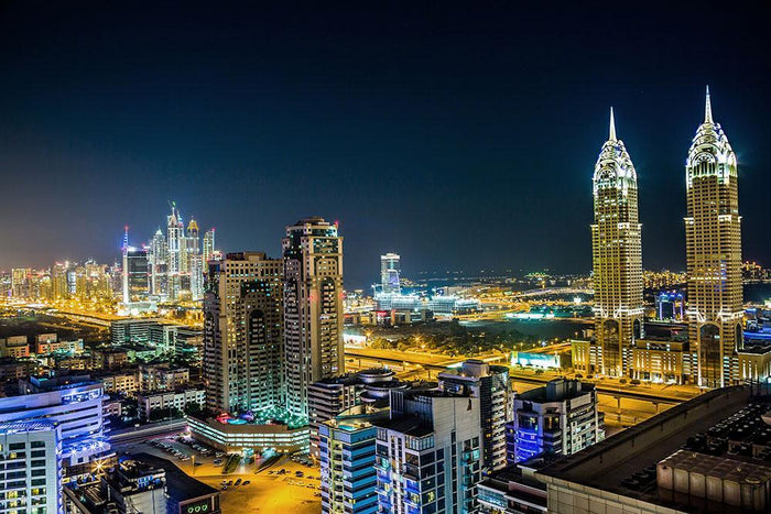 Dubai downtown night scene Wall Mural Wallpaper