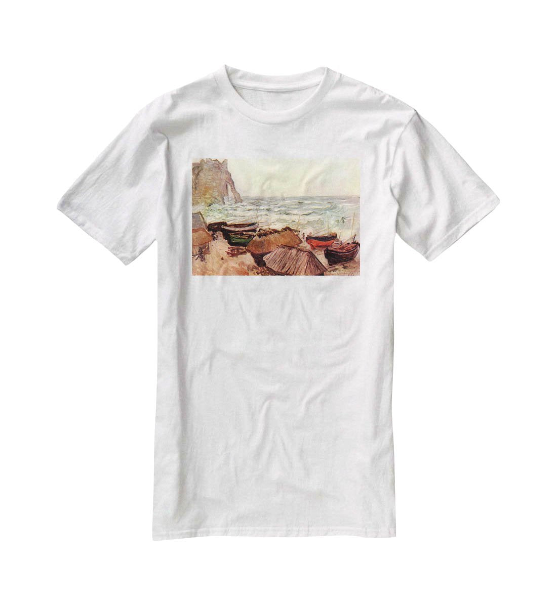 Durchbrochener rock at Etretat by Monet T-Shirt - Canvas Art Rocks - 5