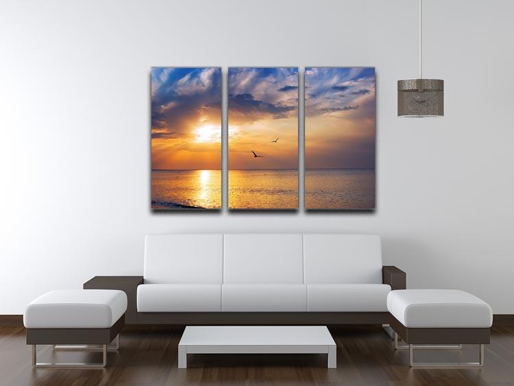 Early morning sunrise over the sea and a birds 3 Split Panel Canvas Print - Canvas Art Rocks - 3