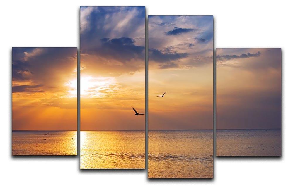 Early morning sunrise over the sea and a birds 4 Split Panel Canvas - Canvas Art Rocks - 1