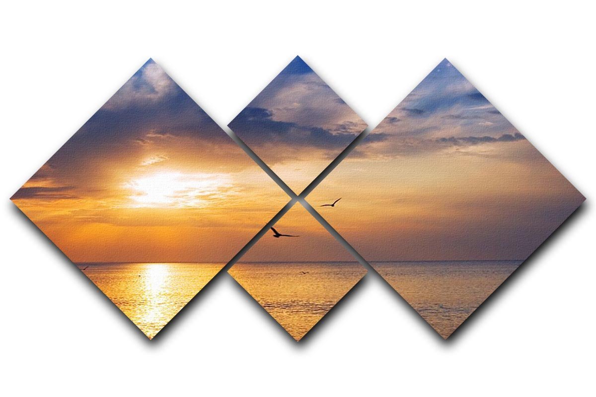 Early morning sunrise over the sea and a birds 4 Square Multi Panel Canvas - Canvas Art Rocks - 1
