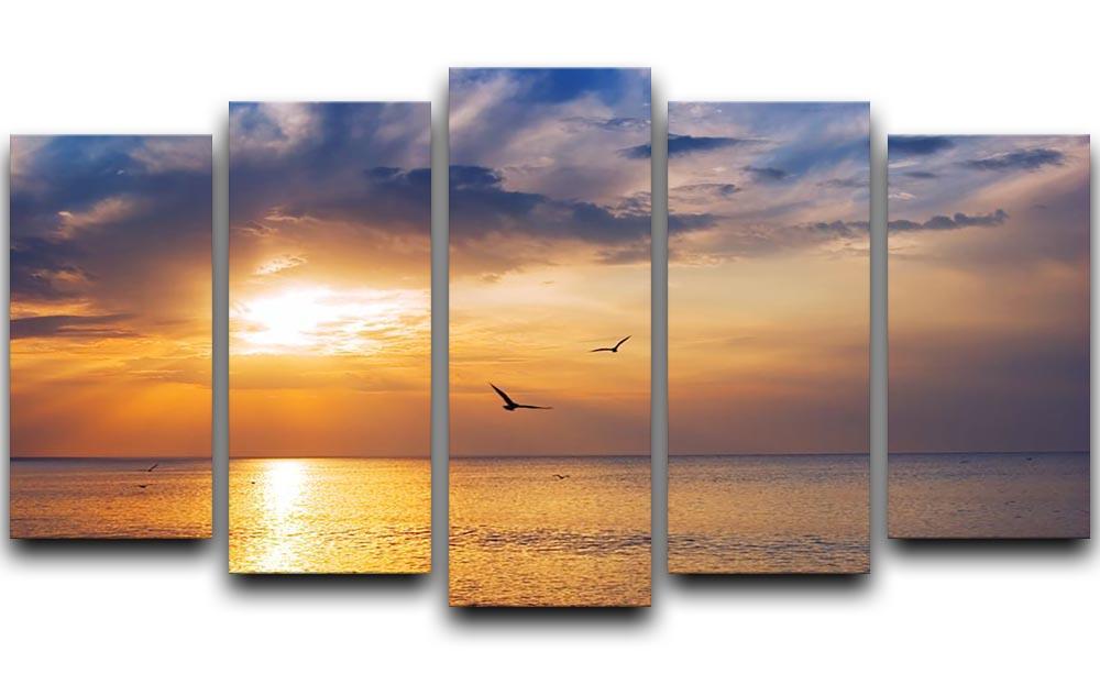 Early morning sunrise over the sea and a birds 5 Split Panel Canvas - Canvas Art Rocks - 1