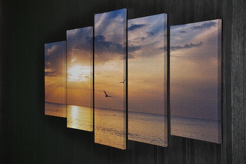 Early morning sunrise over the sea and a birds 5 Split Panel Canvas - Canvas Art Rocks - 2