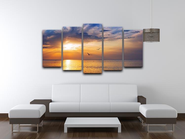 Early morning sunrise over the sea and a birds 5 Split Panel Canvas - Canvas Art Rocks - 3