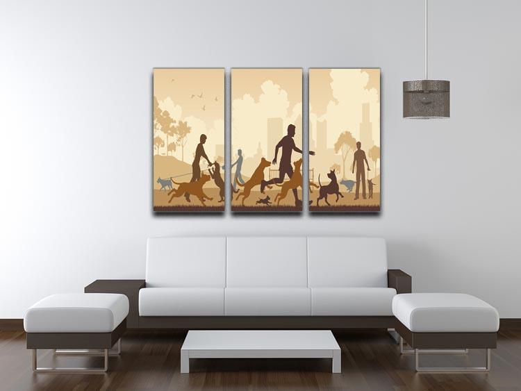 Editable vector illustration of dogs and their owners in a park 3 Split Panel Canvas Print - Canvas Art Rocks - 3