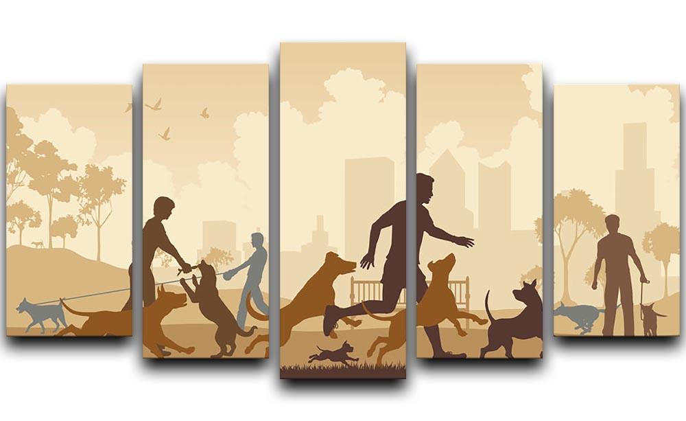 Editable vector illustration of dogs and their owners in a park 5 Split Panel Canvas - Canvas Art Rocks - 1