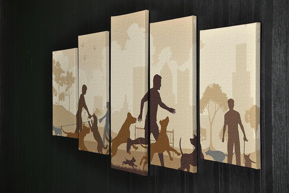 Editable vector illustration of dogs and their owners in a park 5 Split Panel Canvas - Canvas Art Rocks - 2