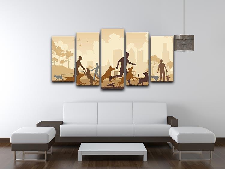Editable vector illustration of dogs and their owners in a park 5 Split Panel Canvas - Canvas Art Rocks - 3