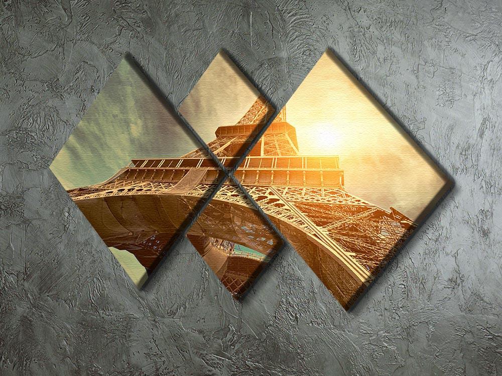 Eiffel tower under sun light 4 Square Multi Panel Canvas  - Canvas Art Rocks - 2