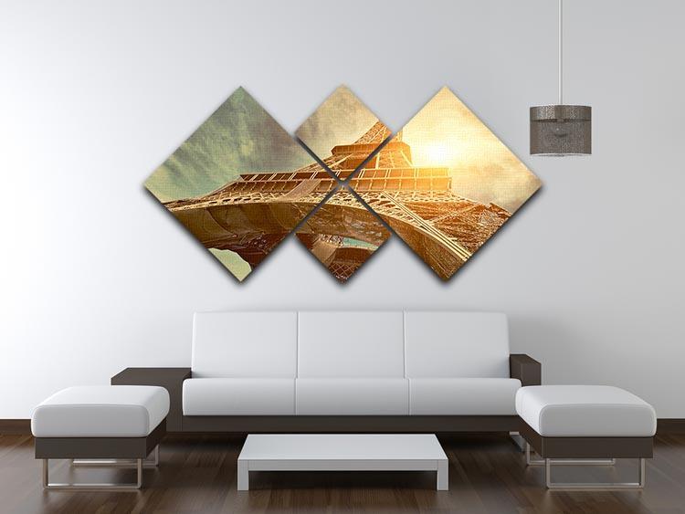 Eiffel tower under sun light 4 Square Multi Panel Canvas  - Canvas Art Rocks - 3