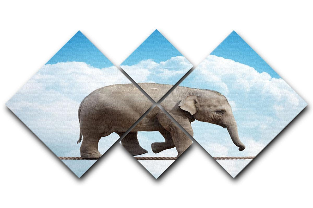 Elehant calf balancing on a tightrope 4 Square Multi Panel Canvas - Canvas Art Rocks - 1