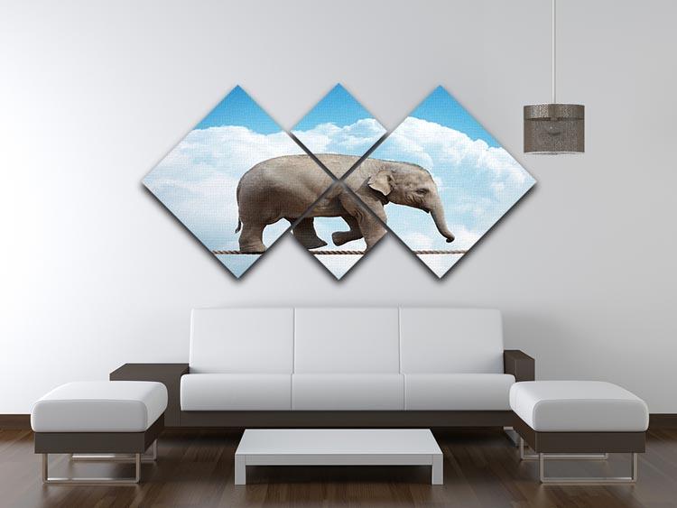Elehant calf balancing on a tightrope 4 Square Multi Panel Canvas - Canvas Art Rocks - 3
