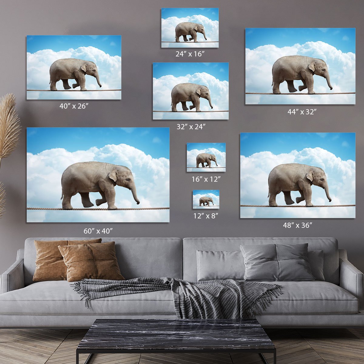 Elehant calf balancing on a tightrope Canvas Print or Poster