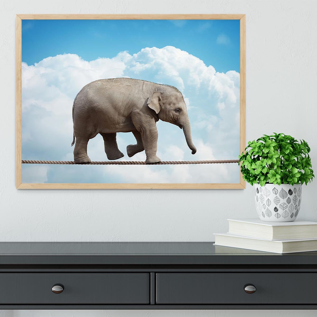 Elehant calf balancing on a tightrope Framed Print - Canvas Art Rocks - 4
