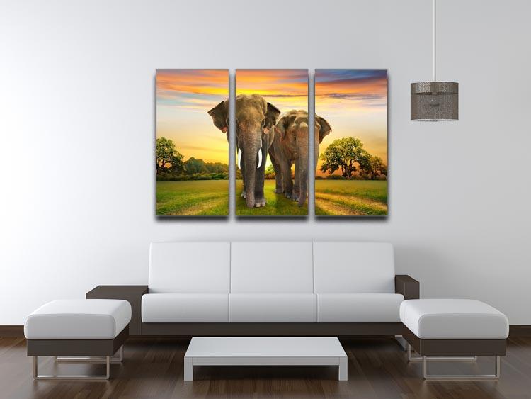 Elephant family on sunset 3 Split Panel Canvas Print - Canvas Art Rocks - 3