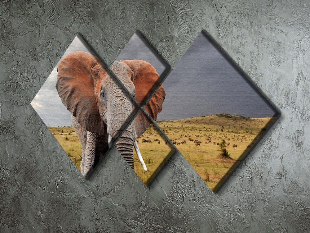 Elephant in National park of Kenya 4 Square Multi Panel Canvas - Canvas Art Rocks - 2
