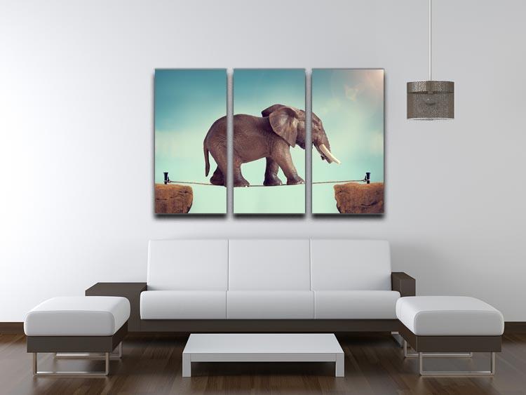 Elephant on a tightrope 3 Split Panel Canvas Print - Canvas Art Rocks - 3