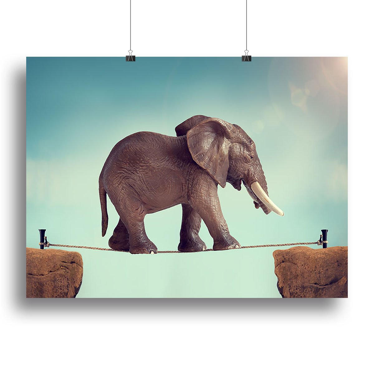 Elephant on a tightrope Canvas Print or Poster