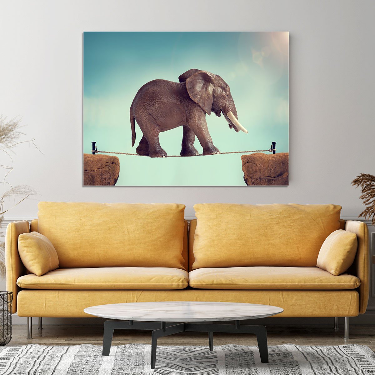 Elephant on a tightrope Canvas Print or Poster