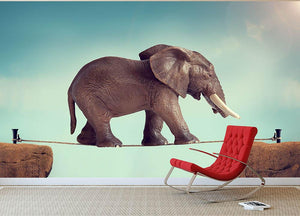 Elephant on a tightrope Wall Mural Wallpaper - Canvas Art Rocks - 2