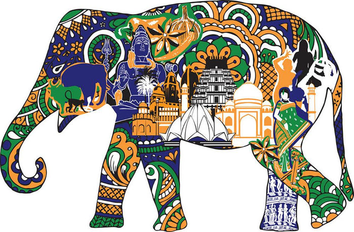 Elephant with Indian symbols Wall Mural Wallpaper