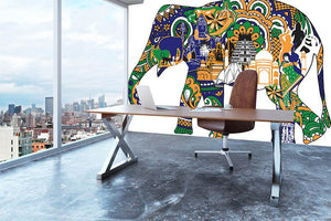 Elephant with Indian symbols Wall Mural Wallpaper - Canvas Art Rocks - 3