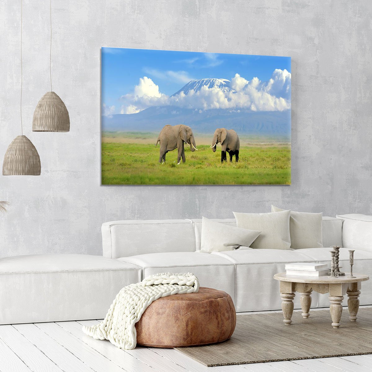 Elephant with Mount Kilimanjaro in the background Canvas Print or Poster