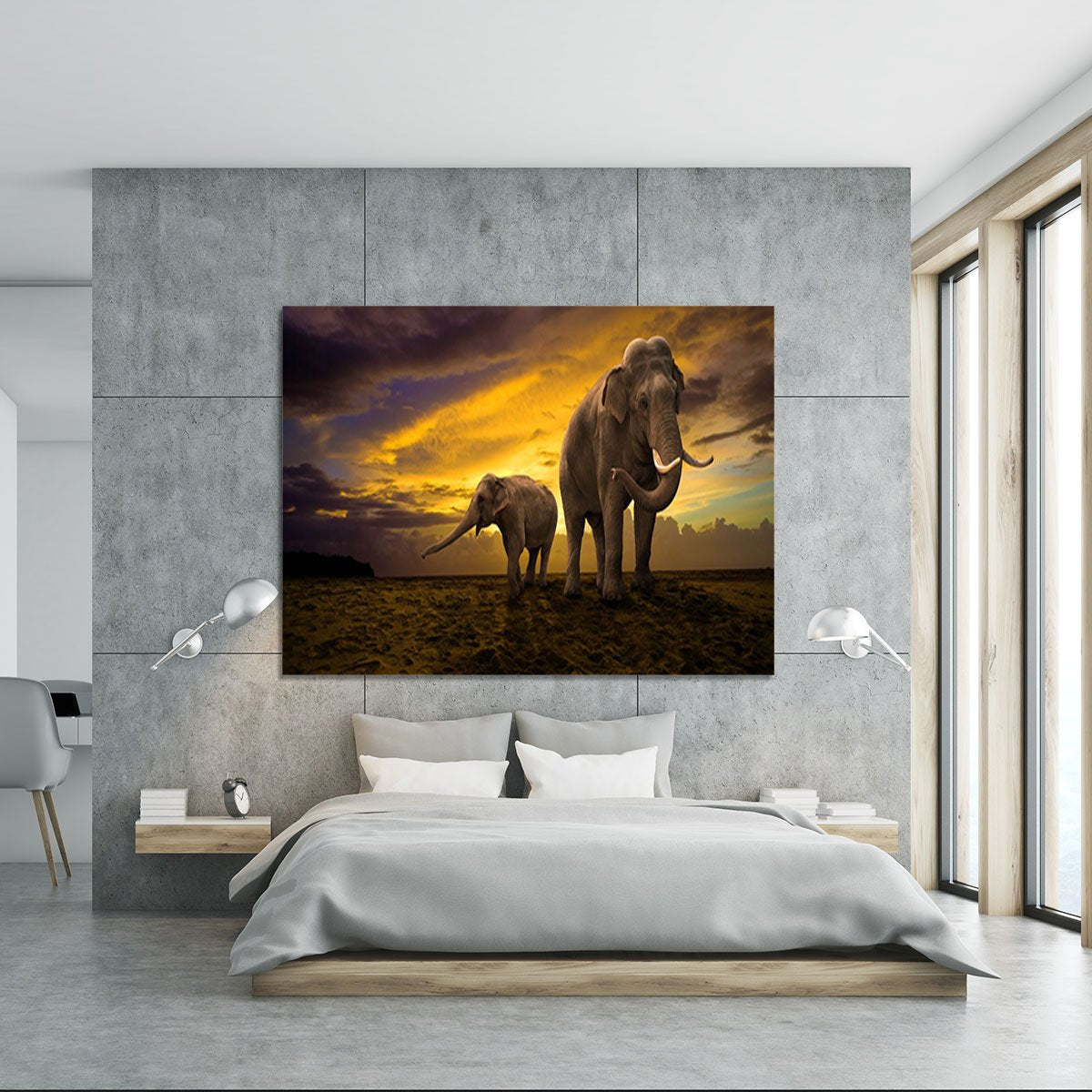 Elephants family on sunset Canvas Print or Poster