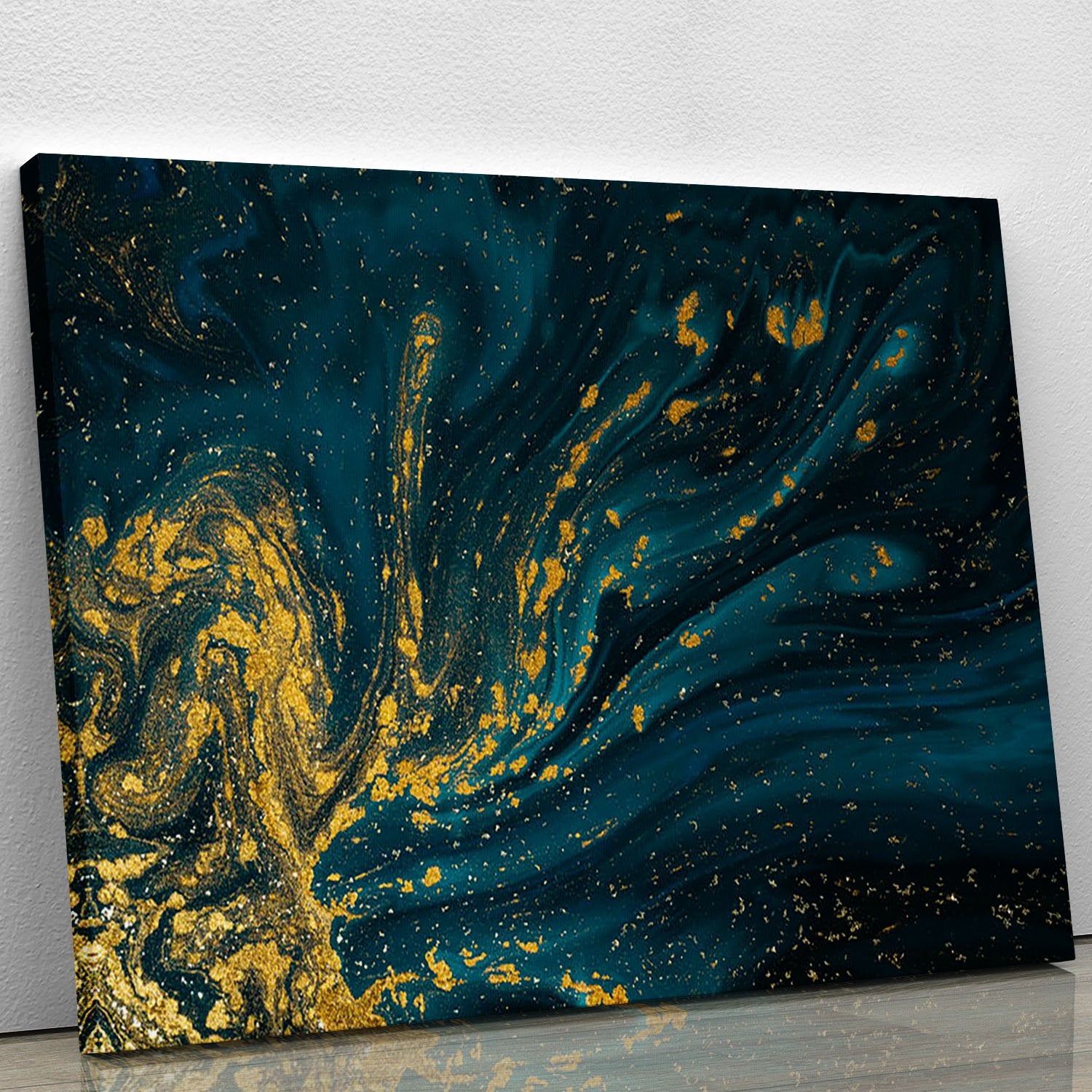 Emerald and Gold Swirled Marble Canvas Print or Poster