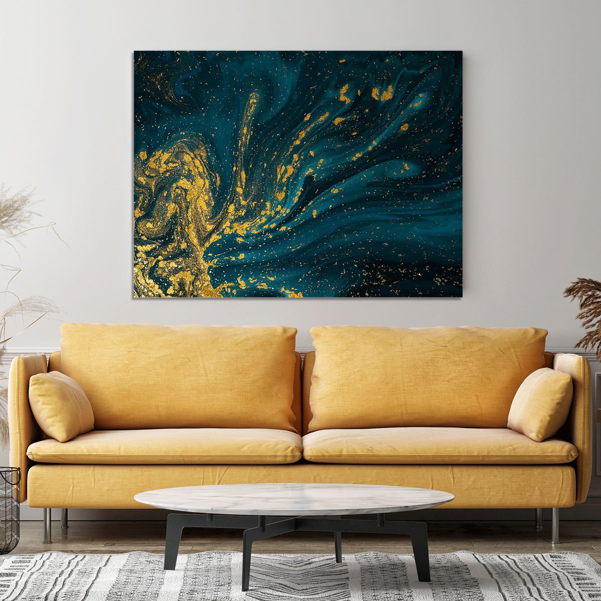 Emerald and Gold Swirled Marble Canvas Print or Poster