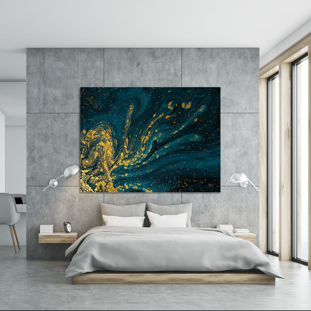 Emerald and Gold Swirled Marble Canvas Print or Poster