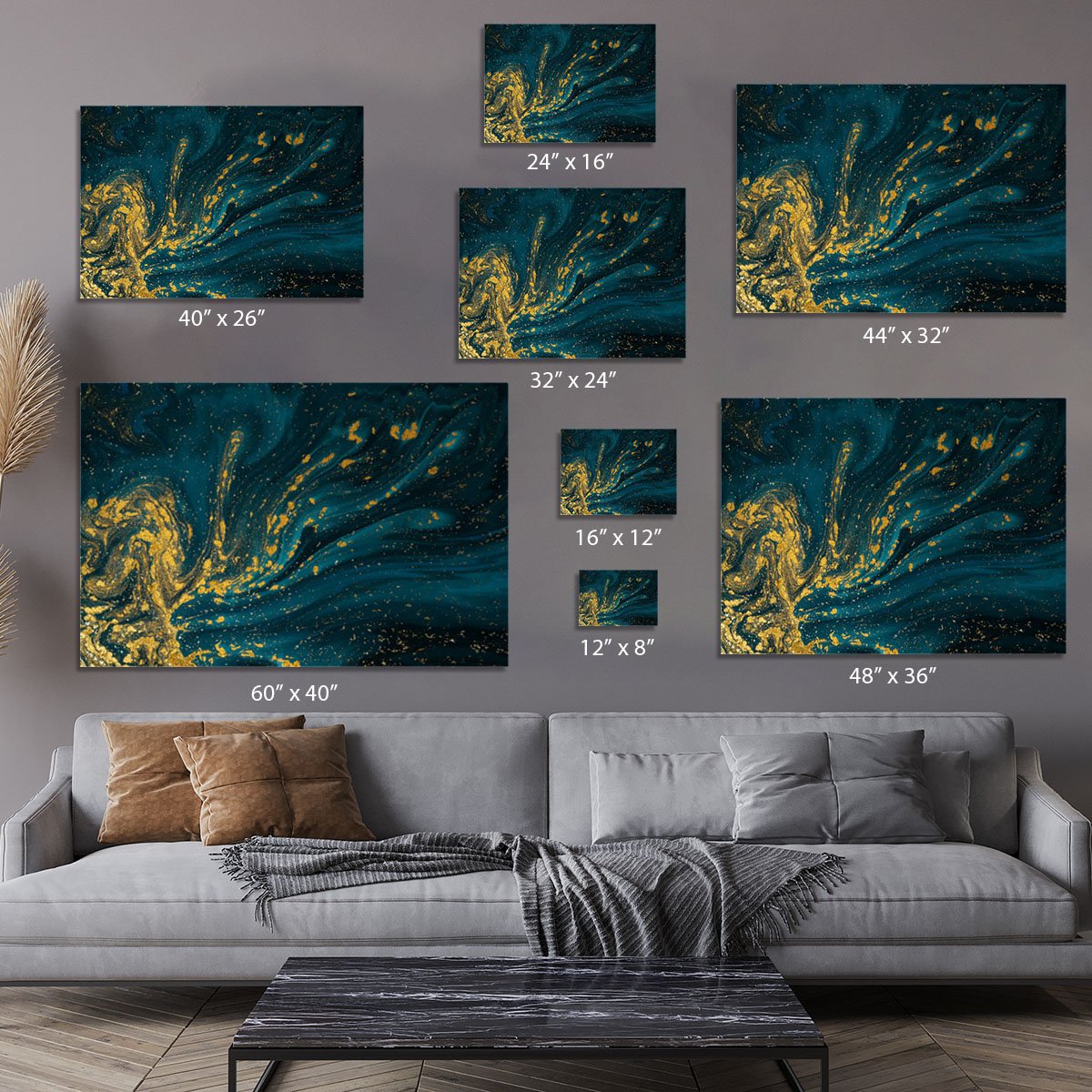 Emerald and Gold Swirled Marble Canvas Print or Poster
