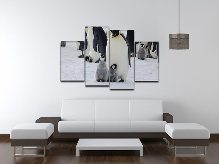 Emperor Penguin Parent and Chicks 4 Split Panel Canvas - Canvas Art Rocks - 3