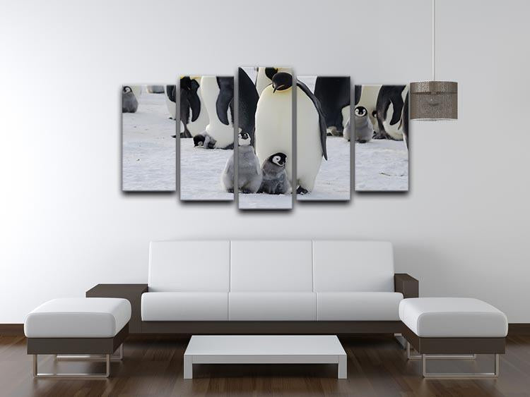 Emperor Penguin Parent and Chicks 5 Split Panel Canvas - Canvas Art Rocks - 3