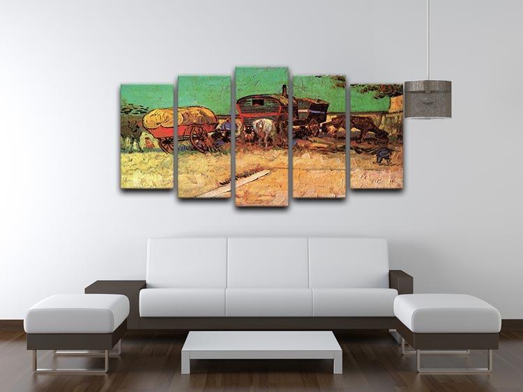 Encampment of Gypsies with Caravans by Van Gogh 5 Split Panel Canvas - Canvas Art Rocks - 3