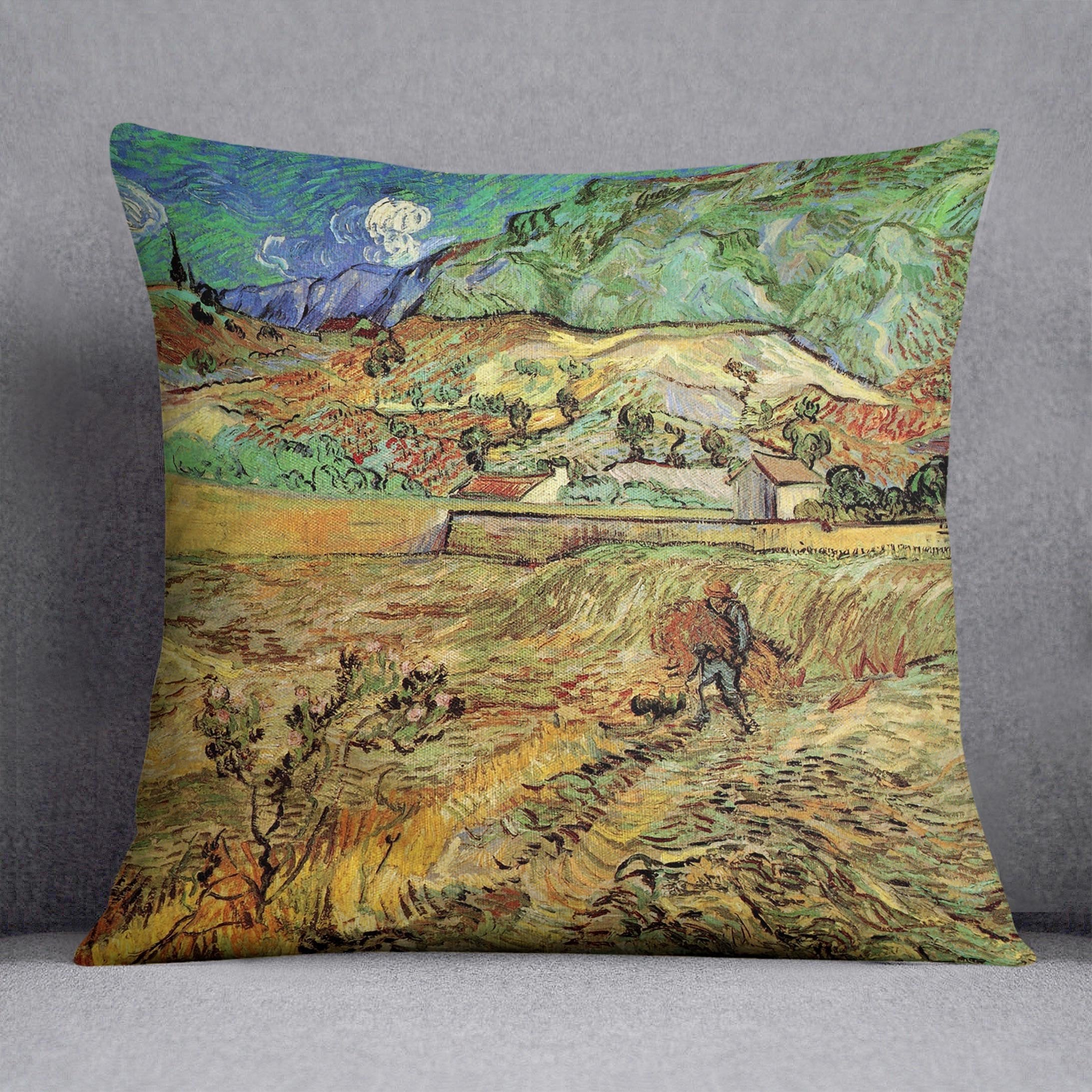 Enclosed Wheat Field with Peasant by Van Gogh Throw Pillow
