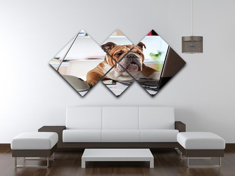 English Bulldog sitting at a desk 4 Square Multi Panel Canvas - Canvas Art Rocks - 3