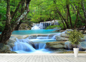 Erawan Waterfall Wall Mural Wallpaper - Canvas Art Rocks - 4