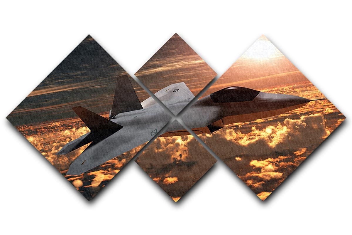 F22 Fighter Jet at Sunset 4 Square Multi Panel Canvas  - Canvas Art Rocks - 1