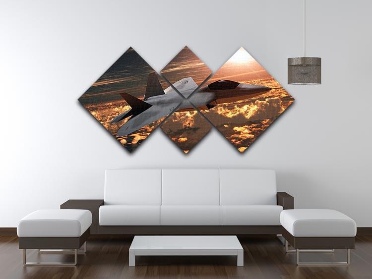 F22 Fighter Jet at Sunset 4 Square Multi Panel Canvas  - Canvas Art Rocks - 3