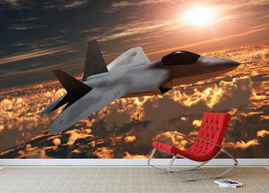 F22 Fighter Jet at Sunset Wall Mural Wallpaper - Canvas Art Rocks - 2