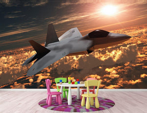 F22 Fighter Jet at Sunset Wall Mural Wallpaper - Canvas Art Rocks - 3