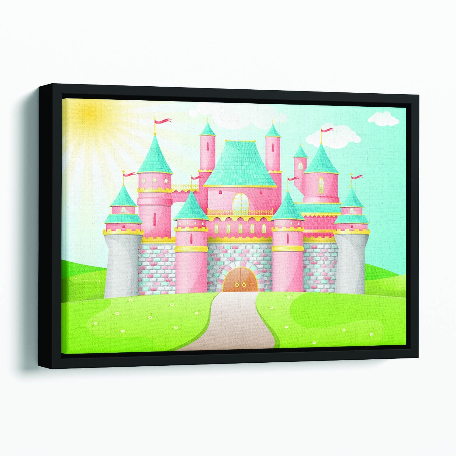 FairyTale castle illustration Floating Framed Canvas