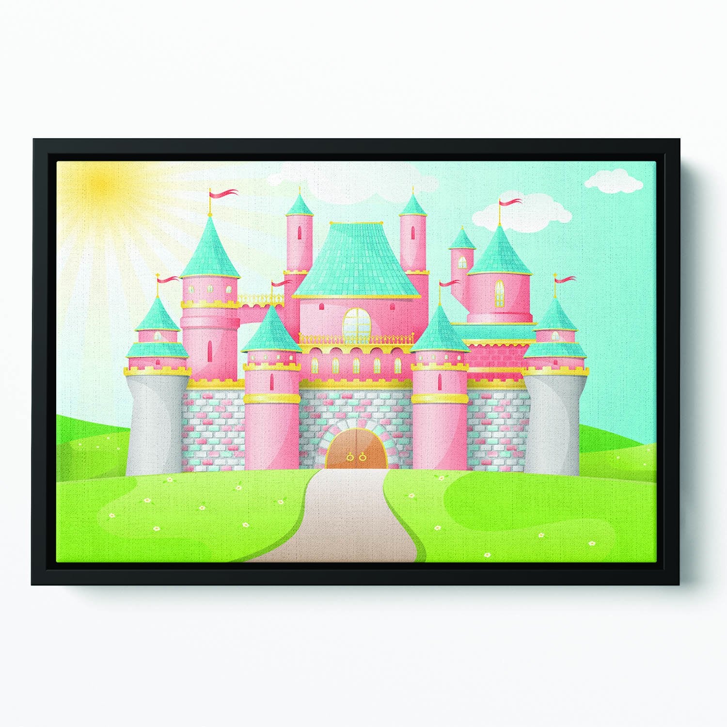 FairyTale castle illustration Floating Framed Canvas