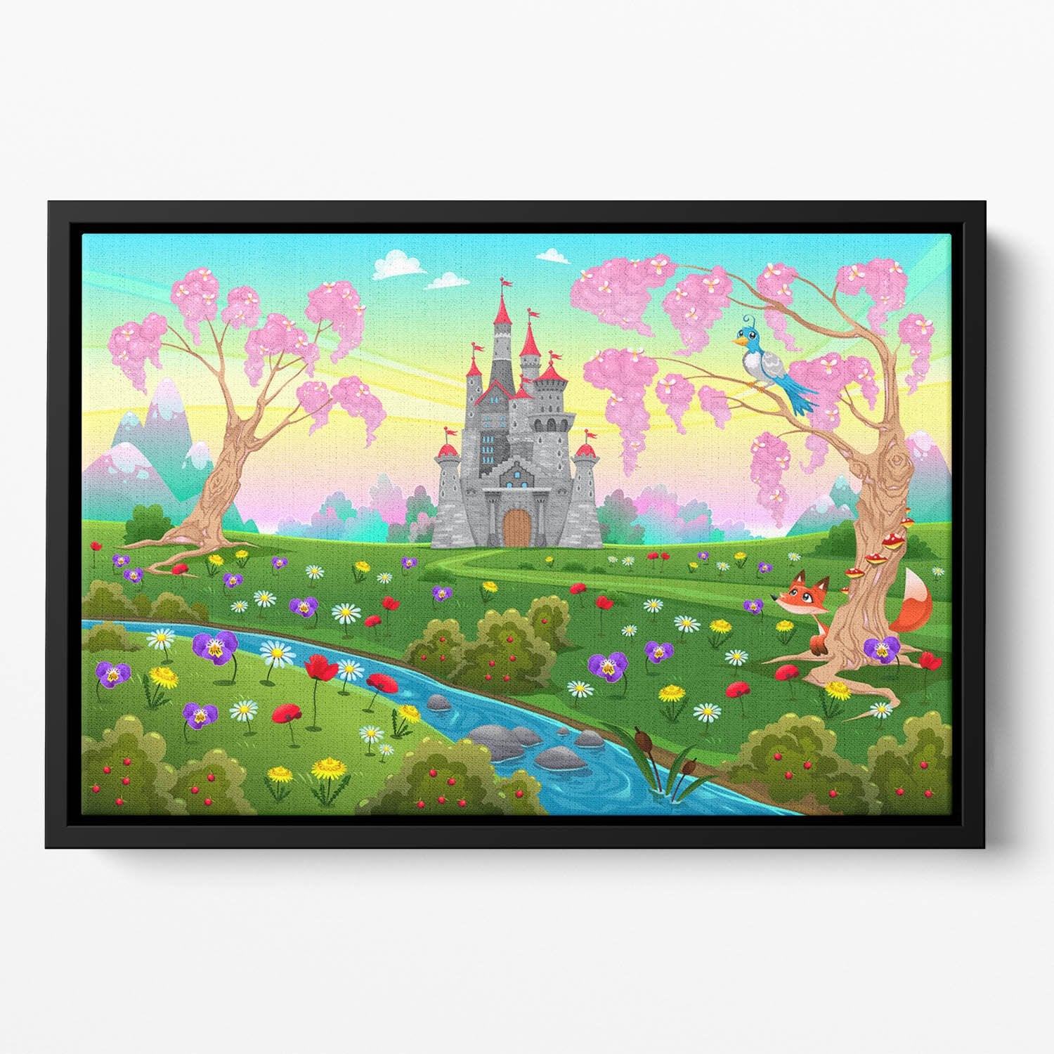 Fairytale scenery with castle Floating Framed Canvas