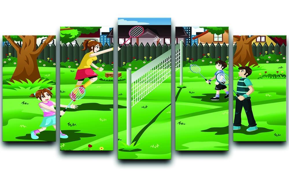 Family playing badminton in the backyard 5 Split Panel Canvas  - Canvas Art Rocks - 1