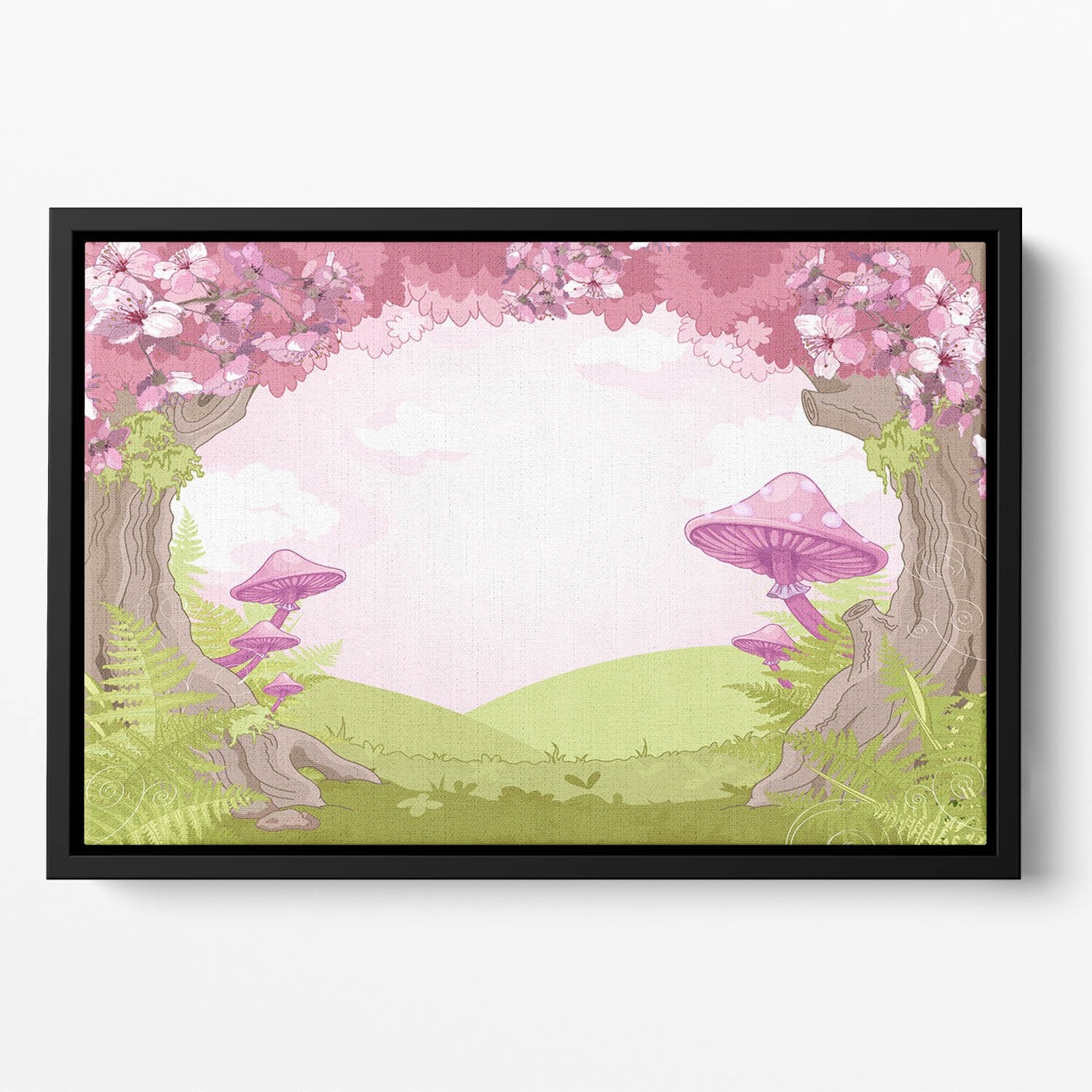 Fantasy landscape with mushrooms Floating Framed Canvas