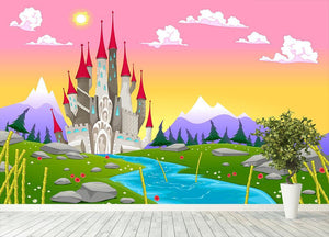 Fantasy mountain landscape with medieval castle Wall Mural Wallpaper - Canvas Art Rocks - 4