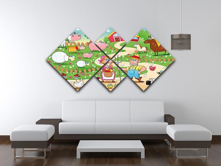 Farm Family 4 Square Multi Panel Canvas - Canvas Art Rocks - 3